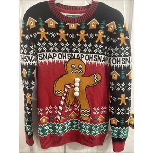 Ugly Christmas Sweater Unisex Gingerbread Man "Oh Snap" Sweater / Size M